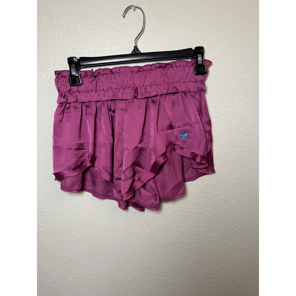 Free People Intimately Plum Purple Satin Smocked Paperbag Waist Shorts XS